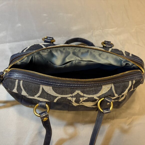 Coach Signature Stripe Barrel Satchel – Denim Blue & Navy Patent Leather - Picture 2 of 7